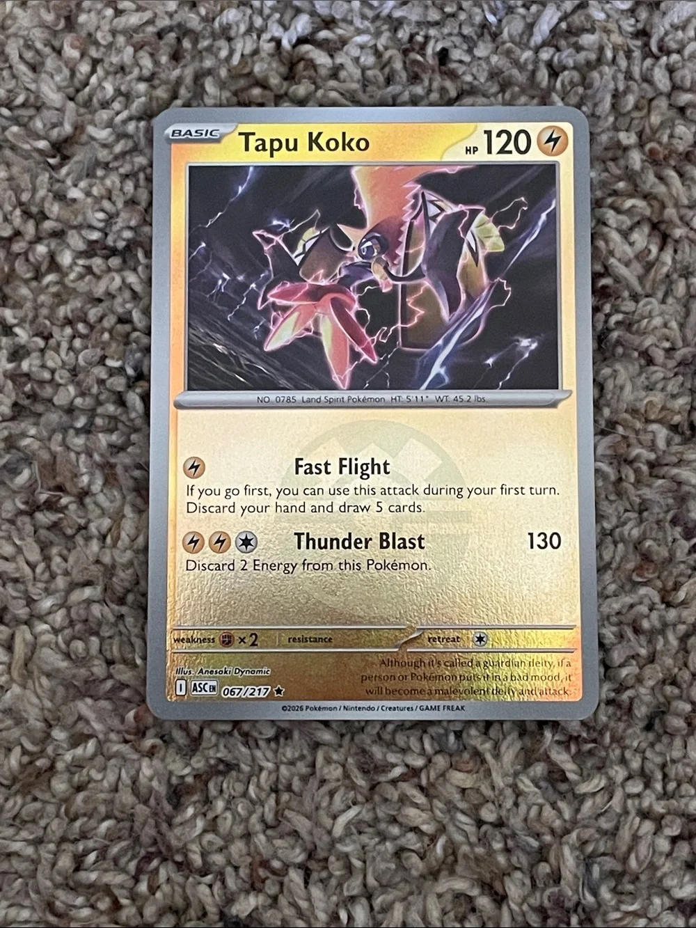 Pokémon Tapu Koko 067/217 Ascended Heros Holo Rare